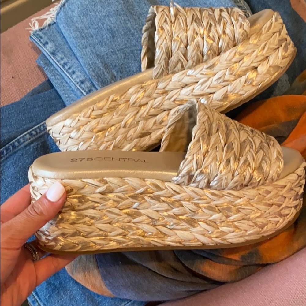 Wedge gold and tan shoes - worn once!